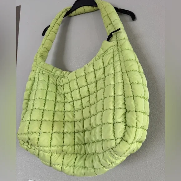 FREE PEOPLE MOVEMENT Quilted Tote / Hobo Bag Pale Neon Green Y2K Athleisure Core - Picture 3 of 7